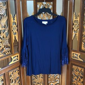 Liz Claiborne Eyelash Lace Hem Sleeve Top Size PL